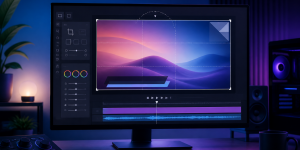 Editorial illustration of local video cropping, rotation, subtitles, and watermark editing